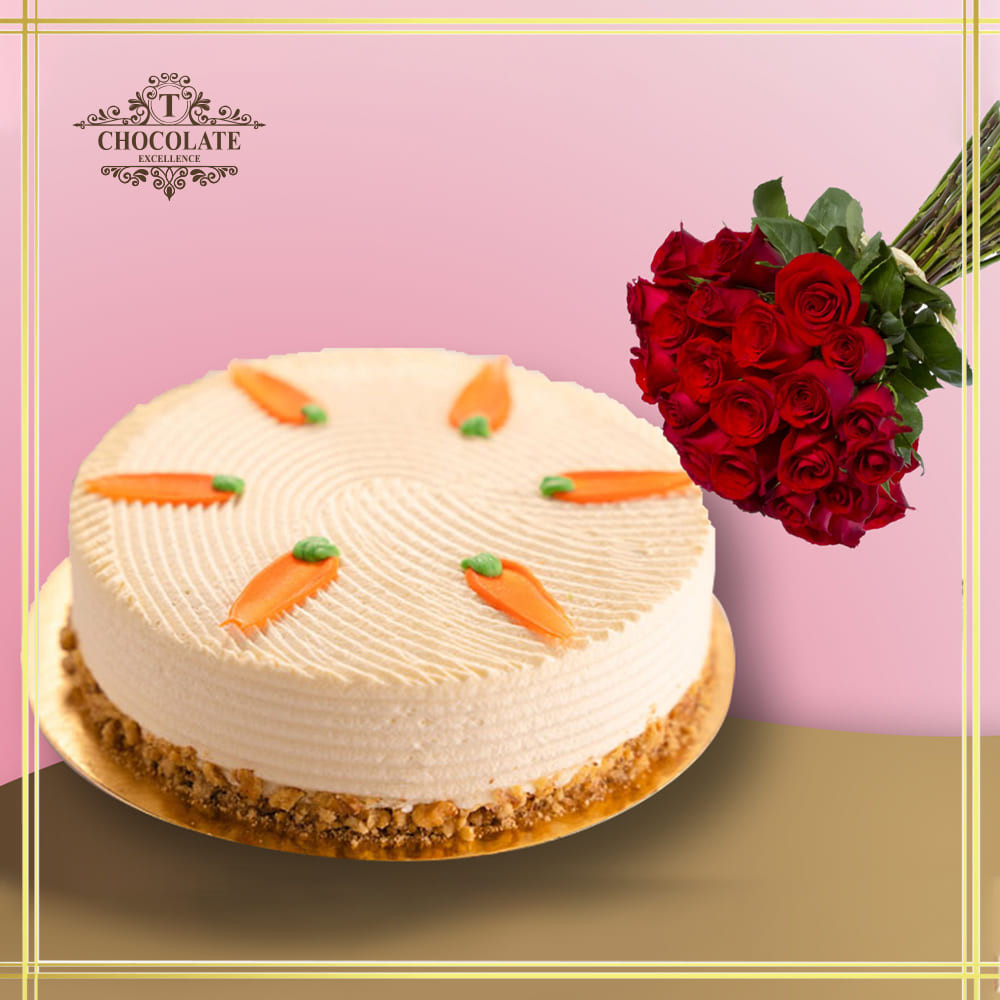 Carrot Cake With Flower Bouquet