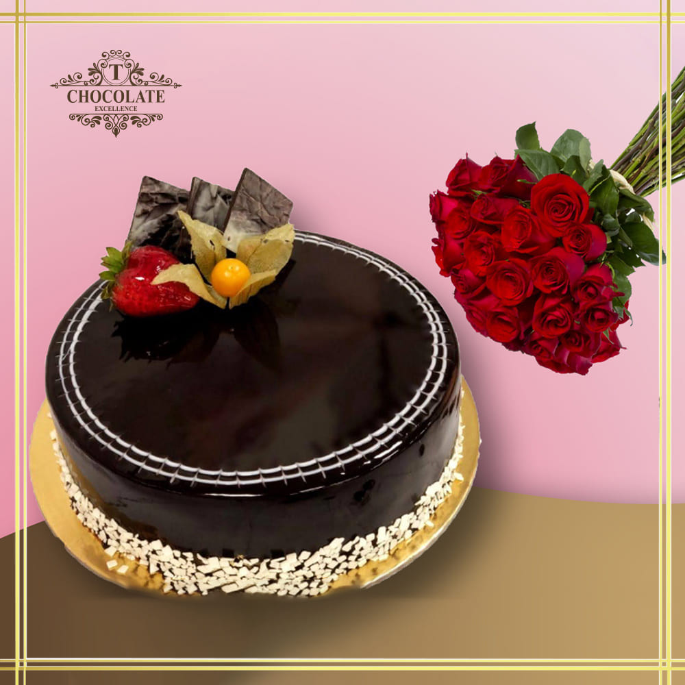 Chocolate Mousse Cake With Flower Bouquet