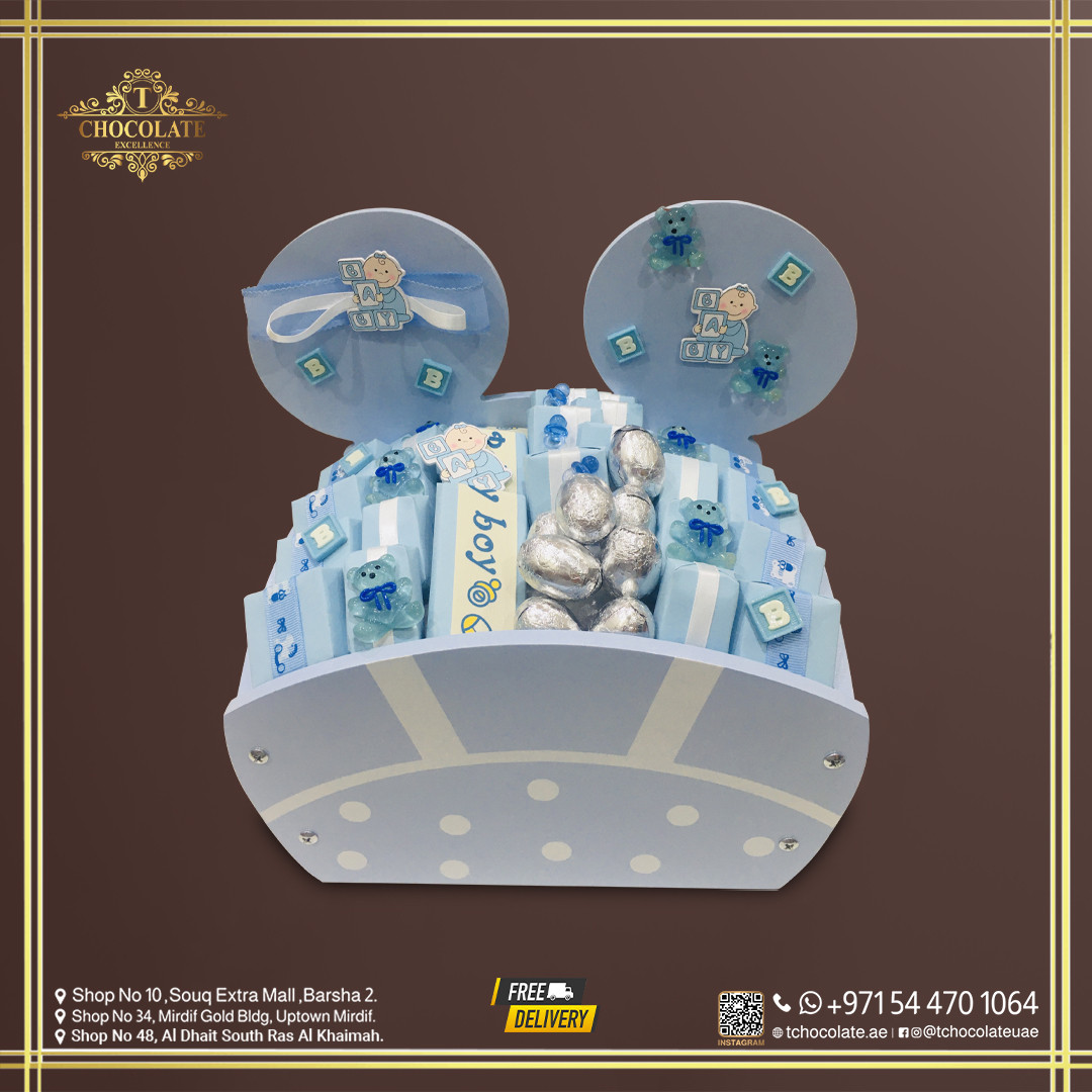 Baby Boy Chocolate Tray Wooden Arrangement Z632