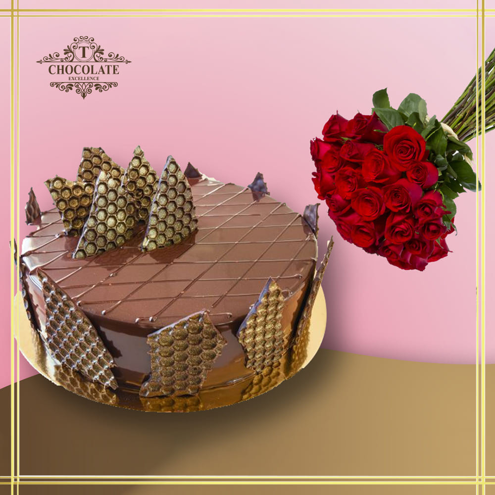 Honey Chocolate Cake With Flower Bouquet